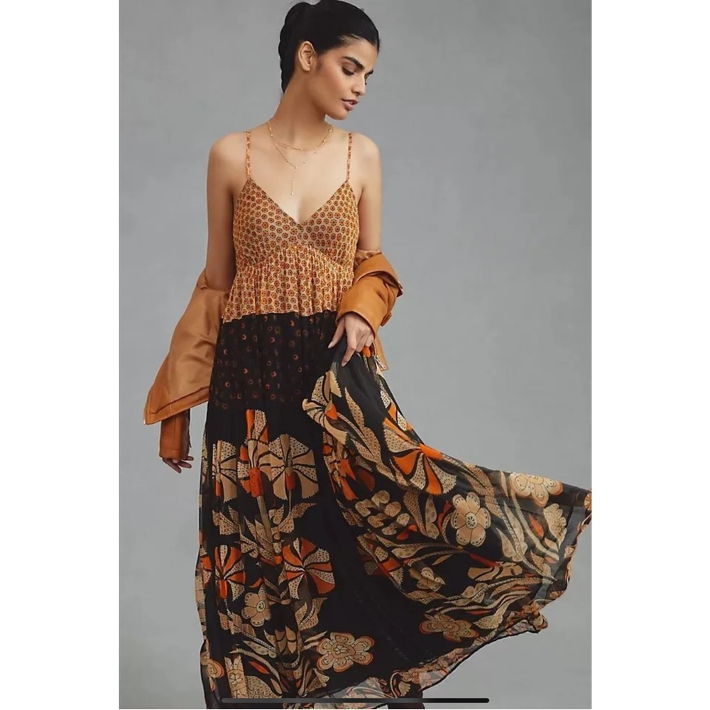 Anthropologie Orange and Black Maxi Dress